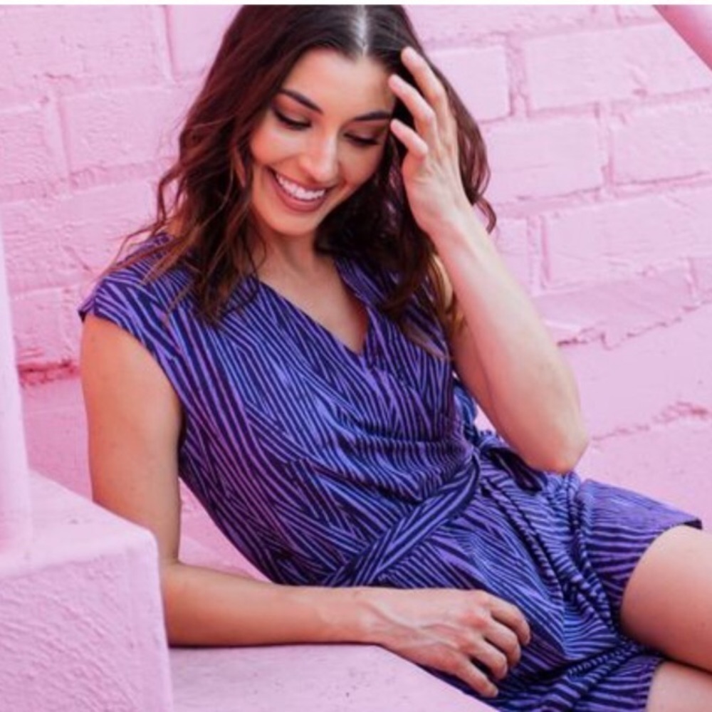 Betabrand Purple Striped Wrap Romper